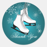 Ice Skates and Snowflakes Classic Round Sticker, Zazzle