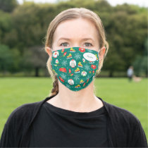 Ice Skates and Snowflakes Teal Monogram Pattern Adult Cloth Face Mask