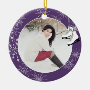 Ice Skates and Snowflakes with Photo Ceramic Ornam Ornament