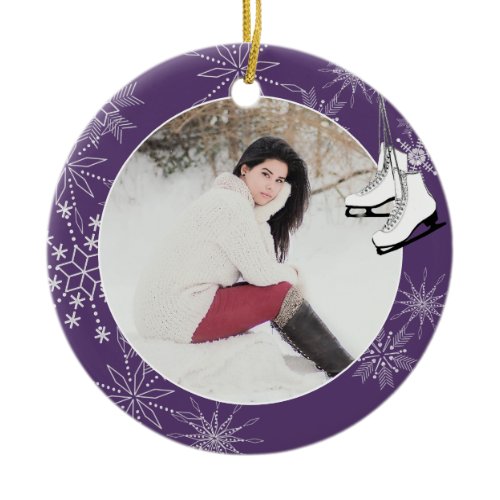 Ice Skates and Snowflakes with Photo Ceramic Ornam Ornament