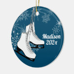 Ice Skates And Snowflakes With Photo Ceramic Ornament at Zazzle