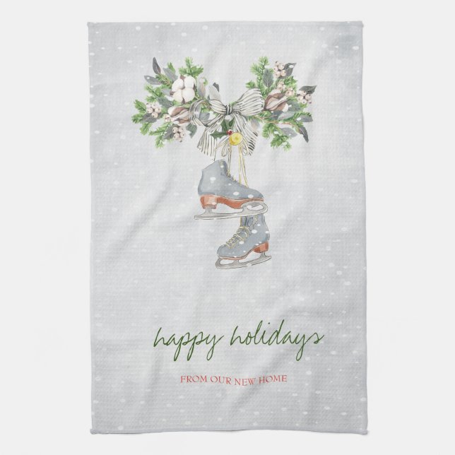 Ice skates,Branch Snow Holiday Kitchen Towel (Vertical)