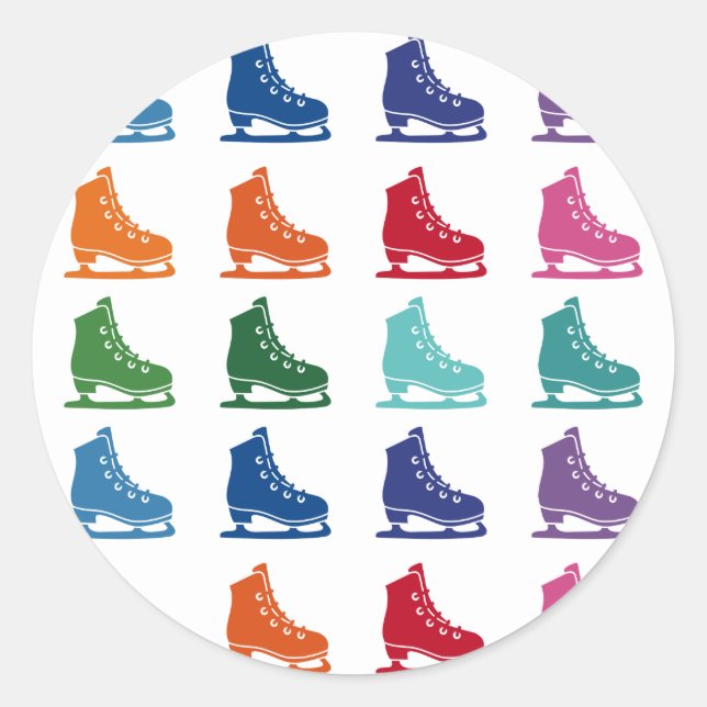 Ice Skates Colorful Fun Array Classic Round Sticker (Front)