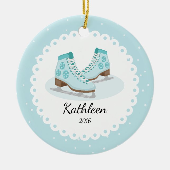 Ice Skates Dated Personalized Christmas Ornament (Front)