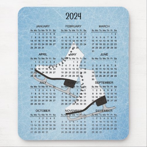 Ice Skates Design 2024 Calendar Mouse Pad