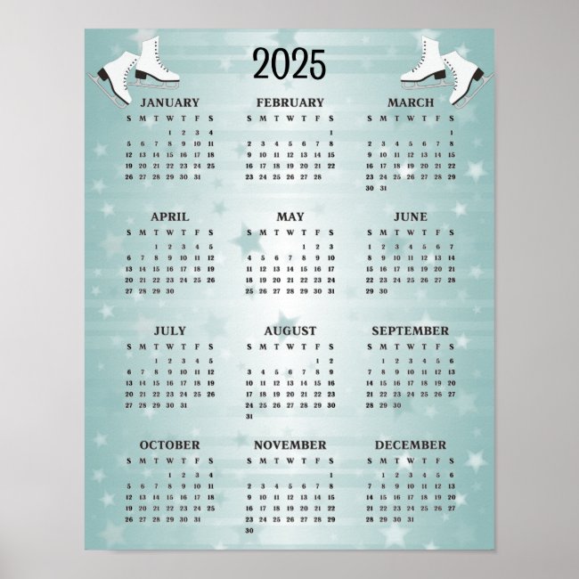 Ice Skates Design 2025 Calendar Poster