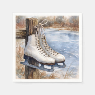 Ice Skates Hanging on a Fence Post Napkins
