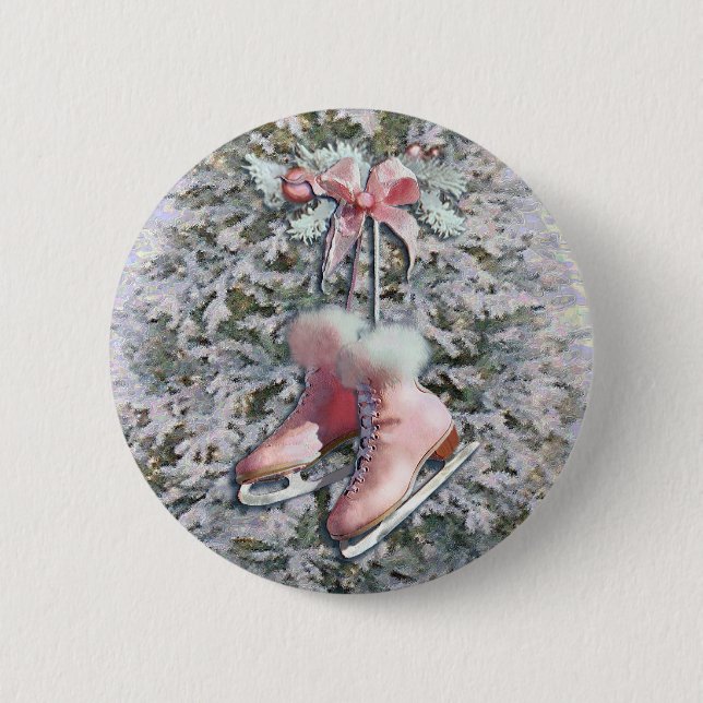 ICE SKATES in PINK by SHARON SHARPE Pinback Button (Front)