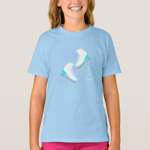 Ice Skates Pair Cute Figure Skating Blue T_Shirt