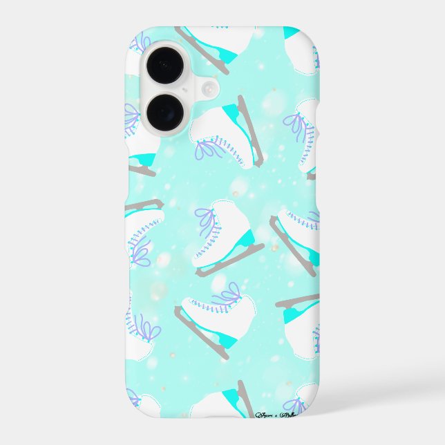 Ice Skates Pattern Blue Cute Figure Skater's Iphone Case (Back)