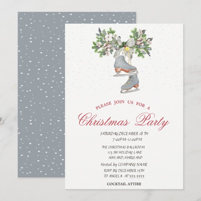 Ice skates Snow Christmas Party  Invitation (Front/Back)