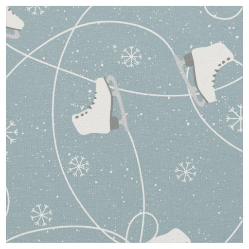Ice Skates Snowflakes Ice Trails Blue Gray Fabric