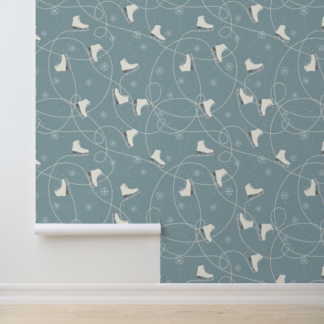 Ice Skates Snowflakes Ice Trails Blue Gray Wallpaper (Application)