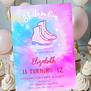 Ice skates Snowflakes Tie Dye Birthday Invitation