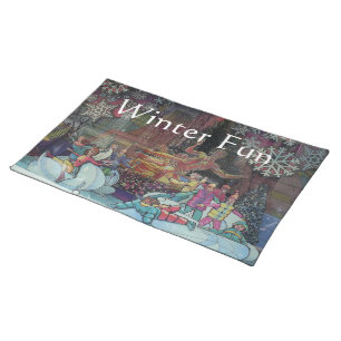Ice Skates Winter Fun Cloth Placemat