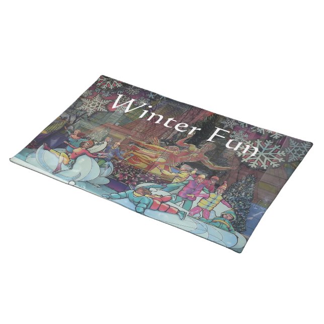 Ice Skates Winter Fun Cloth Placemat (On Table)