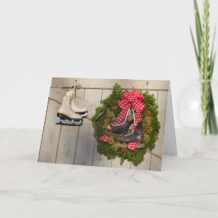 Ice Skates with Christmas Wreath Holiday Card