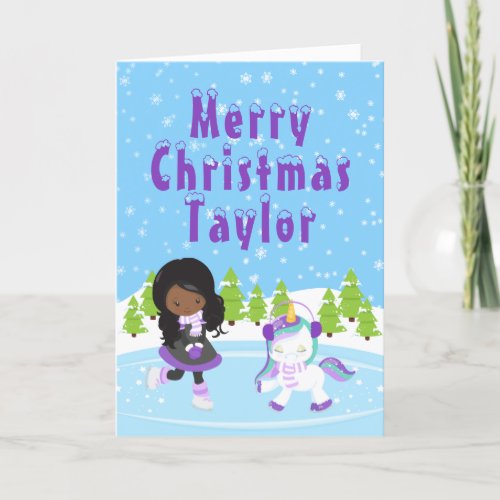 Ice Skating African American Girl Merry Christmas  Holiday Card