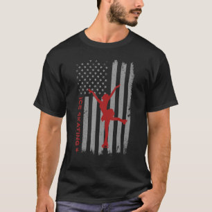 Ice Skating American Flag Figure Ice Skating Girl  T-Shirt