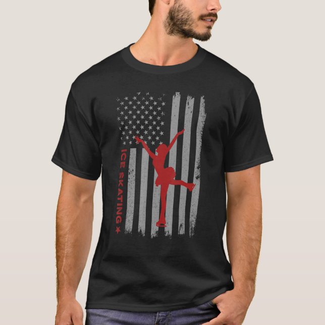 Ice Skating American Flag Figure Ice Skating Girl  T-Shirt (Front)