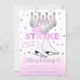 Ice skating and bowling girl birthday invitation. invitation