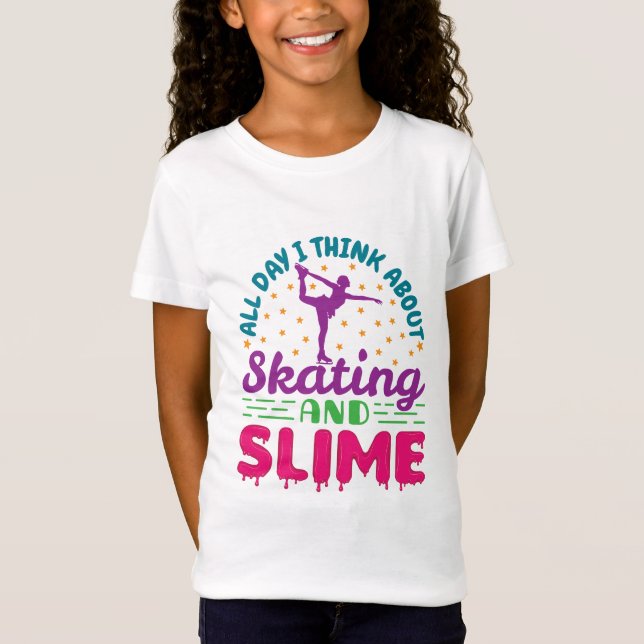 Ice Skating and Slime Cute Figure Skater  T-Shirt (Front)