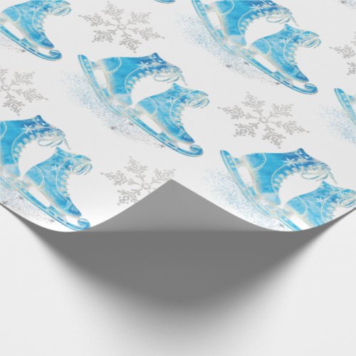 Ice Skating and Snowflakes Wrapping Paper