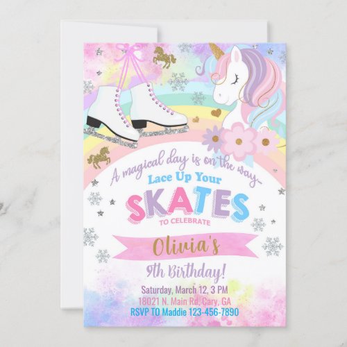 Ice Skating and Unicorn girl birthday invitation Invitation