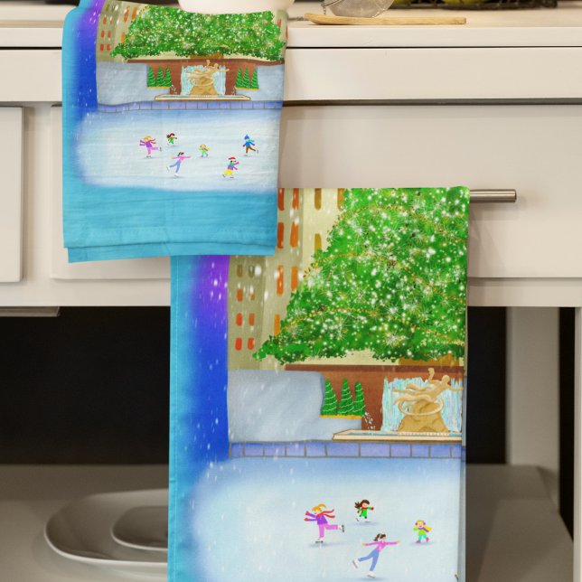 Ice Skating At Rockefeller Center  Kitchen Towel (Creator Uploaded)