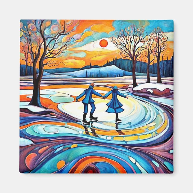 Ice Skating at Sunset Magnet (Front)