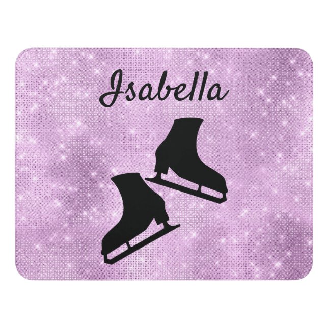 Ice skating bedroom sign figure skate pink sparkle (Contemporary Front)