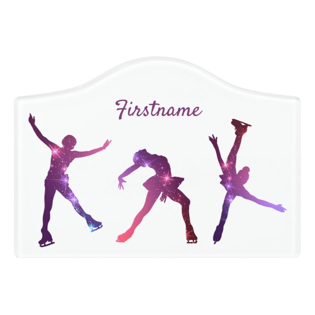 Ice skating bedroom sign - Figure skater Purple (Small Crest Front)