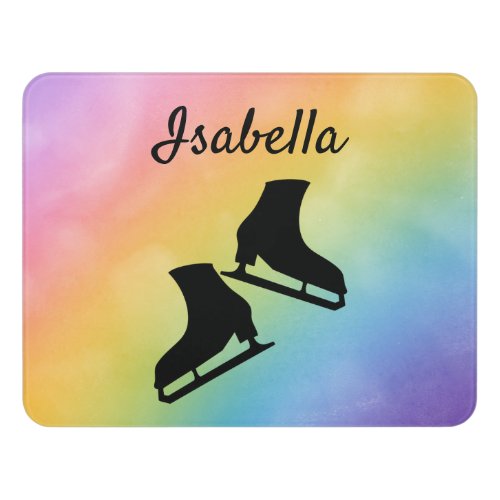 Ice skating bedroom sign figure skates rainbow