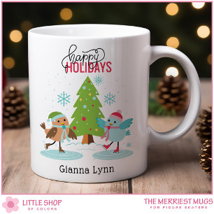 Ice Skating Birds Personalized Christmas Coffee Mug