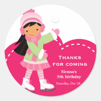 Ice Skating birthday Classic Round Sticker