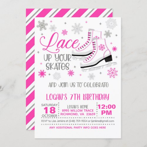 Ice Skating Birthday _ Girl _ Pink Invitation