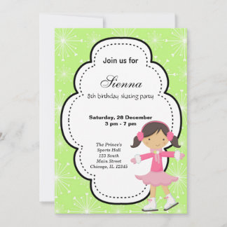 Ice Skating Birthday (Green) Invitation