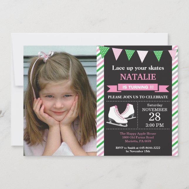 Ice Skating Birthday Invitation 1st Birthday Party (Front)