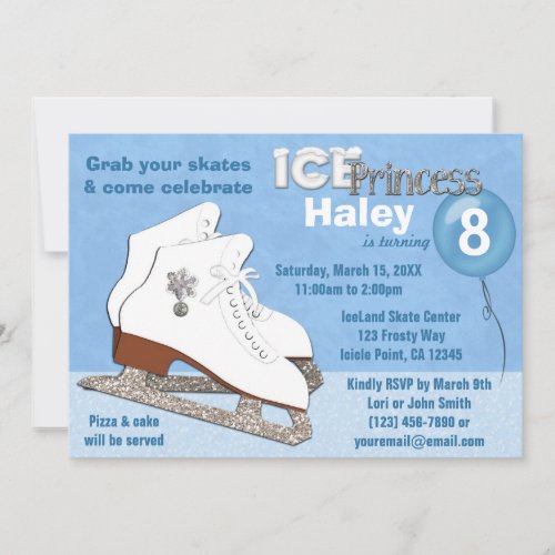 Ice Skating Birthday Invitation BLUE Ice Princess