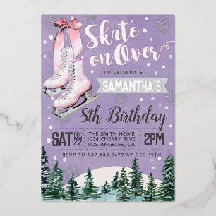Ice Skating Birthday Invitation Foil Invitation