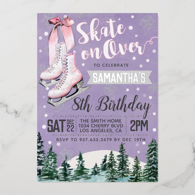 Ice Skating Birthday Invitation Foil Invitation (Front)