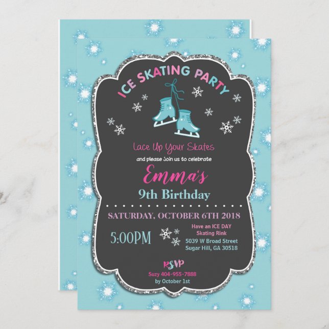 Ice Skating Birthday Invitation Girl (Front/Back)