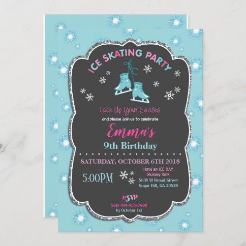 Ice Skating Birthday Invitation Girl