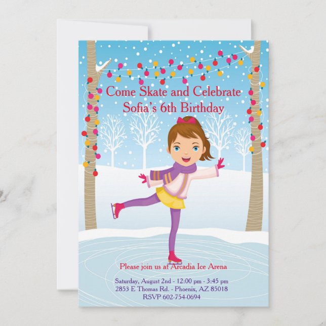 Ice Skating Birthday Invitation - Girls (Front)