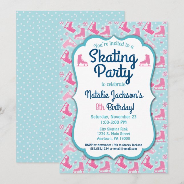 Ice Skating Birthday Invitation Girls Party Invite (Front/Back)