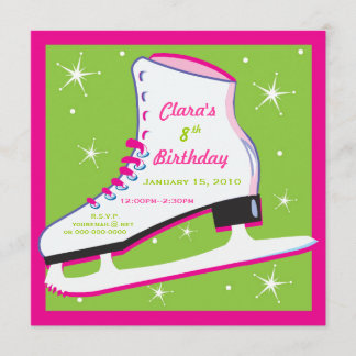 Ice Skating Birthday Invitation Pink & Green