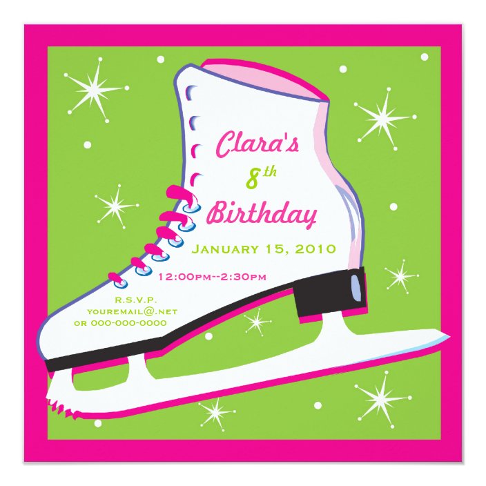 Ice Skating Birthday Invitation Pink & Green | Zazzle.com