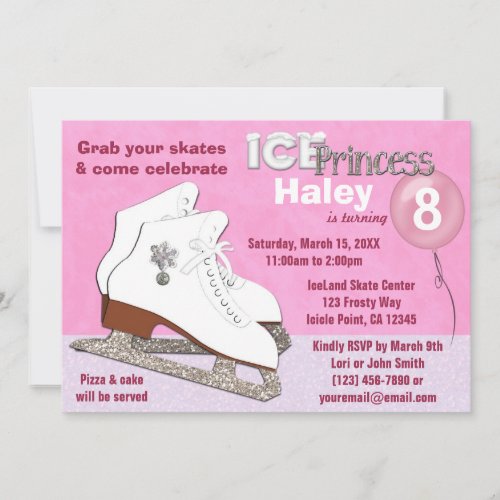 Ice Skating Birthday Invitation PINK Ice Princess
