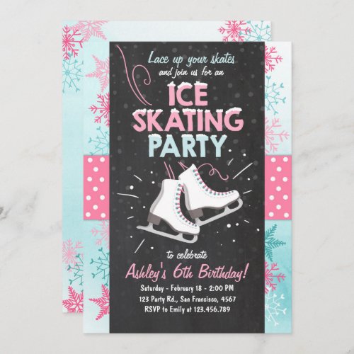 Ice Skating Birthday Invitation Skate Winter Pink