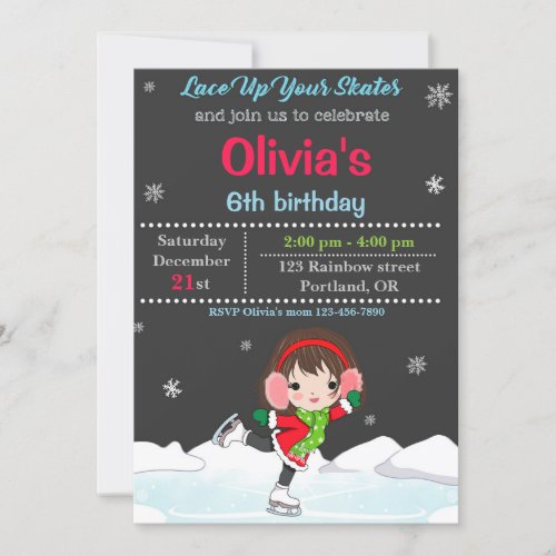 Ice skating birthday invitation Winter invitation